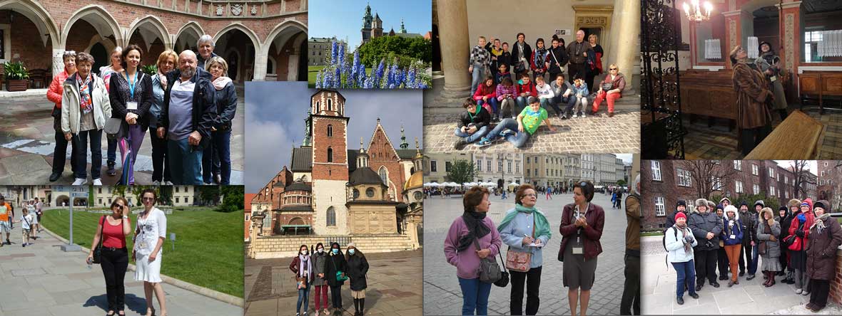 Photos de groupes touristiques visitant Cracovie avec la guide Magdalena Komenza-Regnard.
